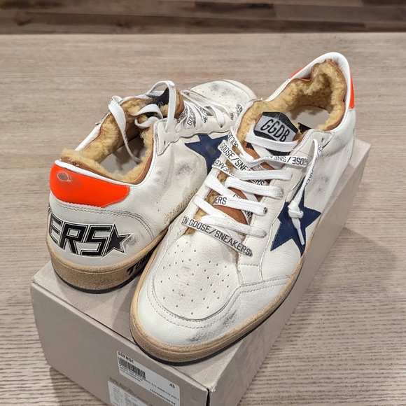 Mens Golden Goose Ball Star Low-Top Sneakers White/Blue - Picture 1 of 8